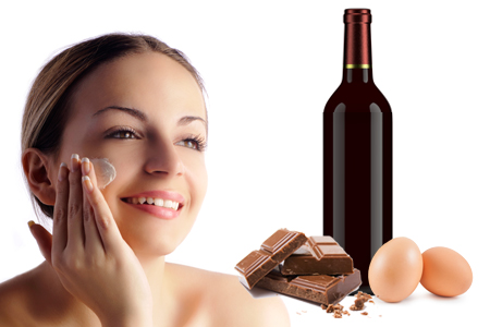 woman admiring chocolate and wine
